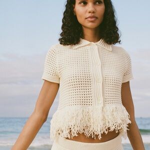 Zara Cream Knit Fringe Top